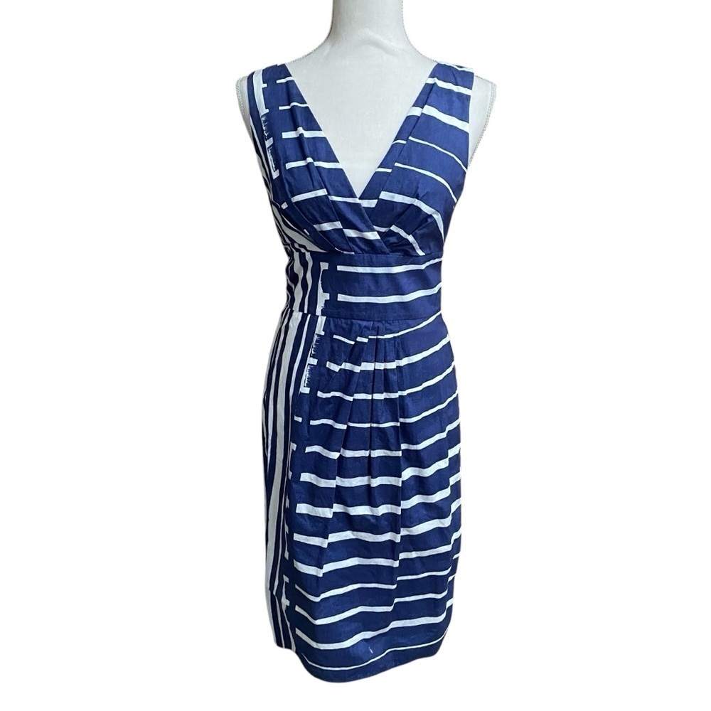 Max Mara Blue White Striped Faux Wrap Belted Dress US 4 Made in Italy